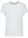 Brunello Cucinelli Stretch Cotton Jersey T-shirt With Precious Faux Layering In White