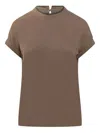 Brunello Cucinelli Stretch Cotton Jersey T-shirt With Precious Faux Layering Clothing In Neutral