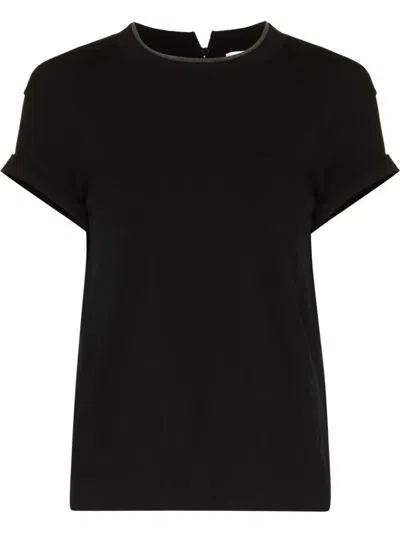 Brunello Cucinelli Stretch Cotton Jersey T-shirt With Precious Faux Layering Clothing In Black