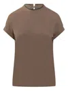 Brunello Cucinelli Stretch Cotton Jersey T-shirt With Precious Faux Layering Clothing In Brown