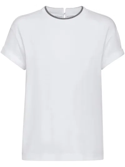 Brunello Cucinelli Stretch Cotton Jersey T-shirt With Precious Faux Layering In White