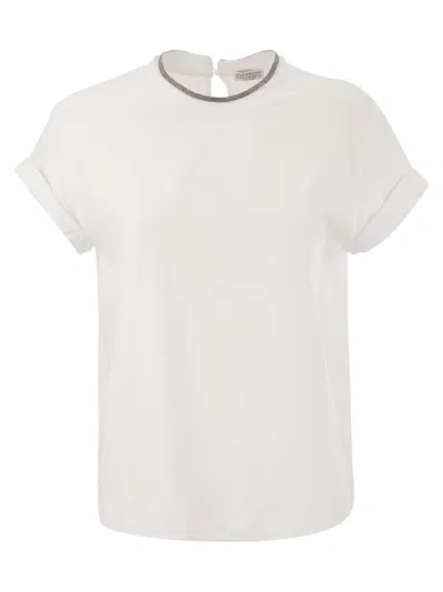 Brunello Cucinelli Stretch Cotton Jersey T-shirt With Precious Faux-layering In White