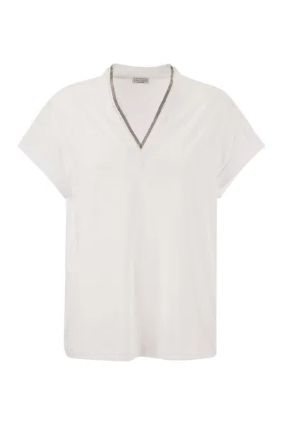Brunello Cucinelli Stretch Cotton Jersey T-shirt With Precious Neckline