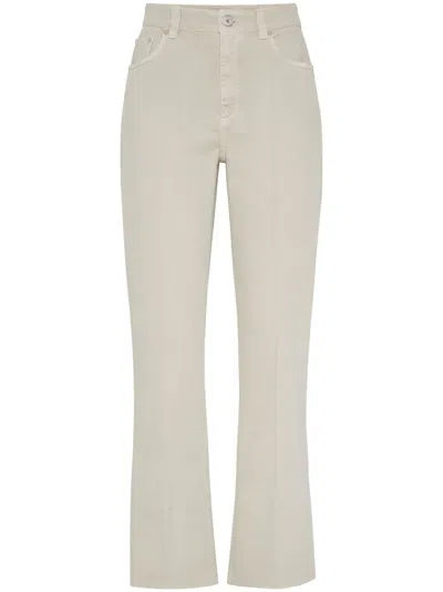 Brunello Cucinelli Stretch-cotton Kick-flare Trousers In 中性色