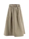 Brunello Cucinelli Stretch Cotton Long Skirt With Maxi Hem In Beige