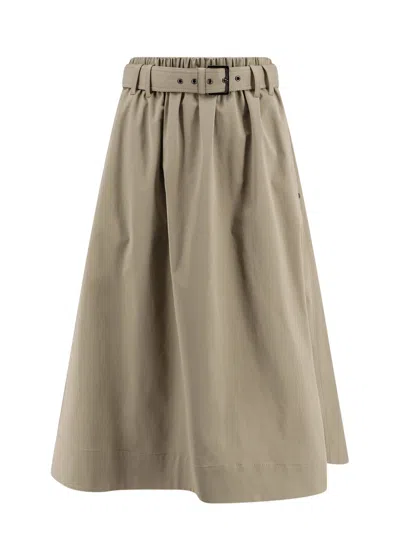 Brunello Cucinelli Stretch Cotton Long Skirt With Maxi Hem In Beige