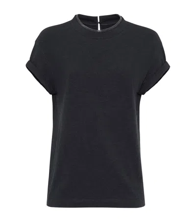 Brunello Cucinelli Stretch-cotton Monili-detail T-shirt In Black