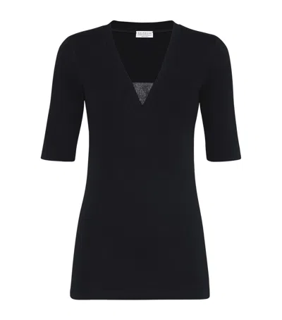 BRUNELLO CUCINELLI STRETCH-COTTON MONILI-DETAIL T-SHIRT