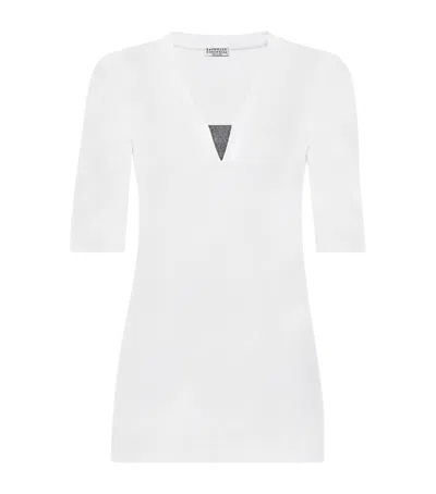 Brunello Cucinelli Stretch-cotton Monili-detail T-shirt In White