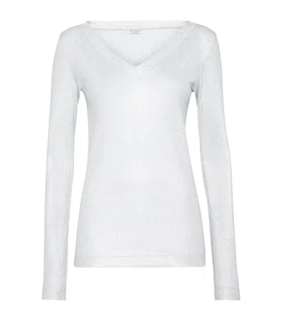 Brunello Cucinelli Stretch-cotton Monili Long-sleeve T-shirt In Sand