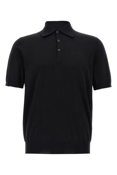 Brunello Cucinelli Black Polo Shirt In Cotton Short-sleeves With Bottons