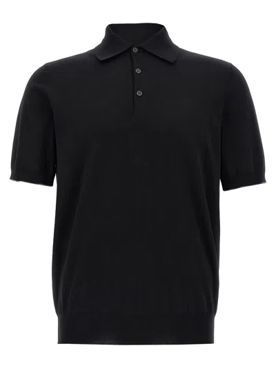 Brunello Cucinelli Black Polo Shirt In Cotton Short-sleeves With Bottons