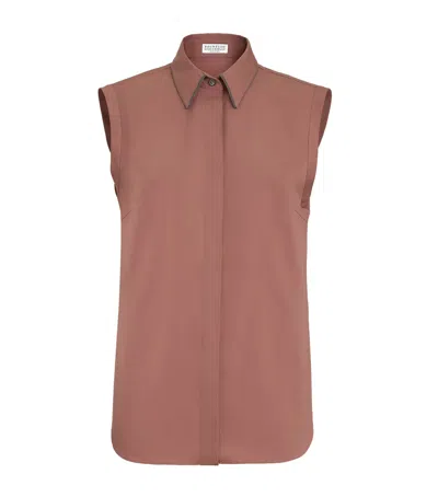 Brunello Cucinelli Stretch-cotton Poplin Shirt In Brown