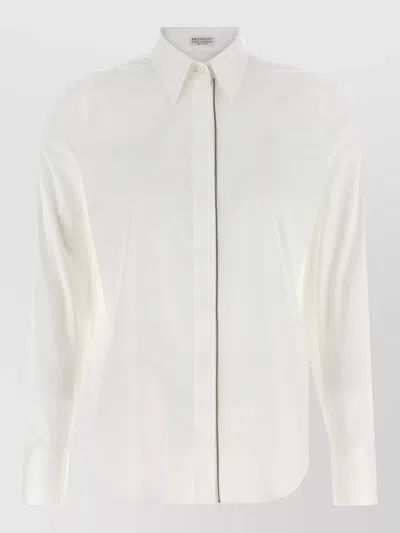 Brunello Cucinelli Stretch Cotton Poplin Shirt Shiny Trim In White