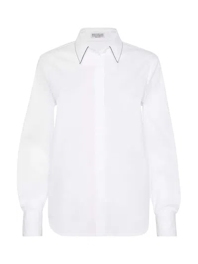 BRUNELLO CUCINELLI BRUNELLO CUCINELLI STRETCH COTTON POPLIN SHIRT WHITE