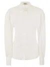 BRUNELLO CUCINELLI STRETCH COTTON POPLIN SHIRT WITH COTTON ORGANZA SLEEVES AND NECKLACE