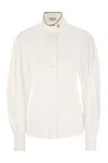 Brunello Cucinelli Stretch Cotton Poplin Shirt With Shiny Collar Detail In White