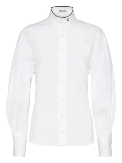 Brunello Cucinelli Stretch Cotton Poplin Shirt With Shiny Collar Detail