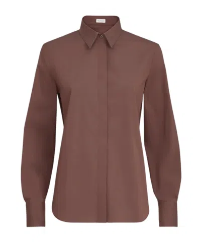 Brunello Cucinelli Stretch Cotton Poplin Shirt With Shiny Collar In Grape