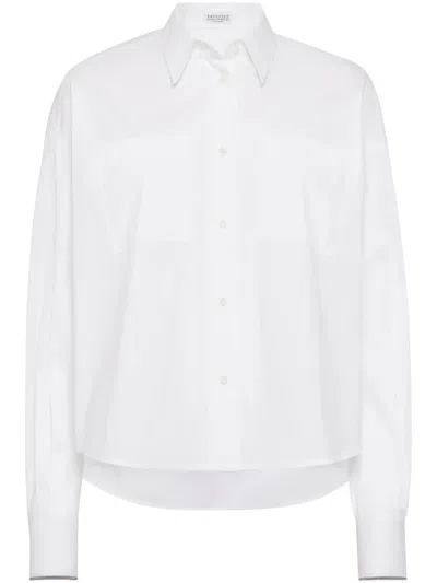 BRUNELLO CUCINELLI STRETCH COTTON POPLIN SHIRT WITH `SHINY` CUFFS