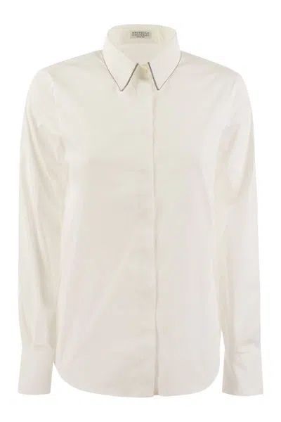 Brunello Cucinelli Monili-chain Poplin Shirt In White