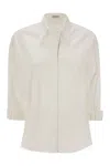 Brunello Cucinelli Stretch Cotton Poplin Shirt With Shiny Trim In Neutral