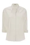 Brunello Cucinelli Women's Stretch Cotton Poplin Shirt With Shiny Trim In White