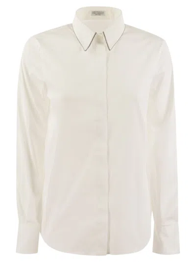 BRUNELLO CUCINELLI STRETCH COTTON POPLIN SHIRT WITH SHINY TRIM