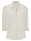 Brunello Cucinelli Women's Stretch Cotton Poplin Shirt With Shiny Trim In White