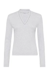 BRUNELLO CUCINELLI BRUNELLO CUCINELLI STRETCH COTTON RIBBED JERSEY T-SHIRT WITH MONILI