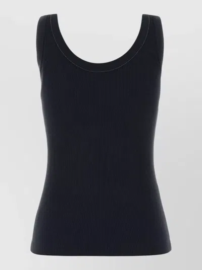Brunello Cucinelli Stretch Cotton Ribbed Scoop Neck Tank In Black