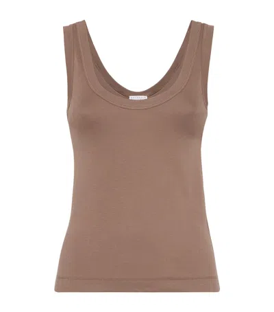 Brunello Cucinelli Stretch-cotton Ribbed Tank Top In Brown