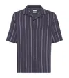 Brunello Cucinelli Textured Stripe Seersucker Easy Fit Short Sleeve Shirt With Camp Collar In Blue