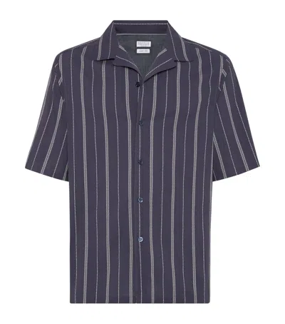 BRUNELLO CUCINELLI STRETCH-COTTON SEERSUCKER STRIPE SHIRT