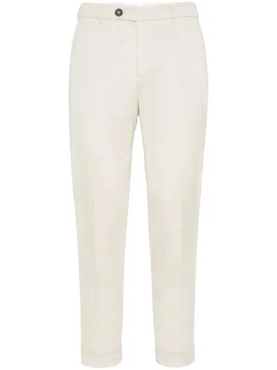 Brunello Cucinelli Stretch Cotton Slim Chinos In White