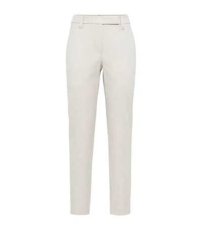 Brunello Cucinelli Stretch-cotton Slim Trousers In Neutrals