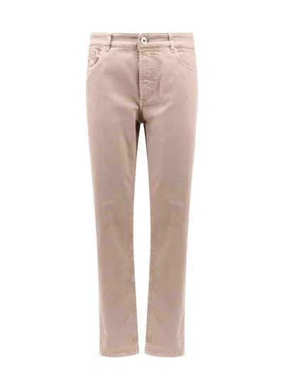 Brunello Cucinelli Stretch Cotton Trouser With Back Logo Patch In Pink