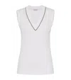 Brunello Cucinelli Stretch-cotton V-neck Top In White