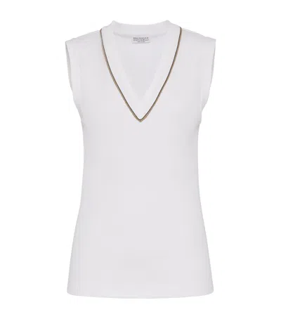 BRUNELLO CUCINELLI STRETCH-COTTON V-NECK TOP