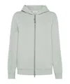 Brunello Cucinelli Lightweight French Terry Zip-up Hoodie In Green