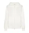 Brunello Cucinelli White Shiny Trims Zip-up Hoodie In White
