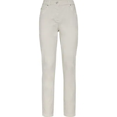 Brunello Cucinelli Stretch Denim Trousers In Chalk
