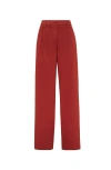 Brunello Cucinelli Stretch Dyed Denim Loose Straight Trousers With Monili In Red