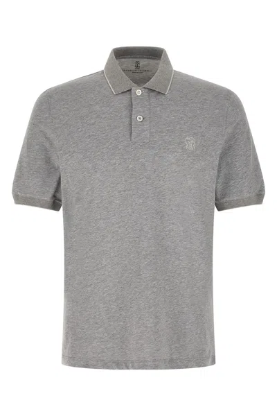 Brunello Cucinelli Grey Embroidered Logo Polo