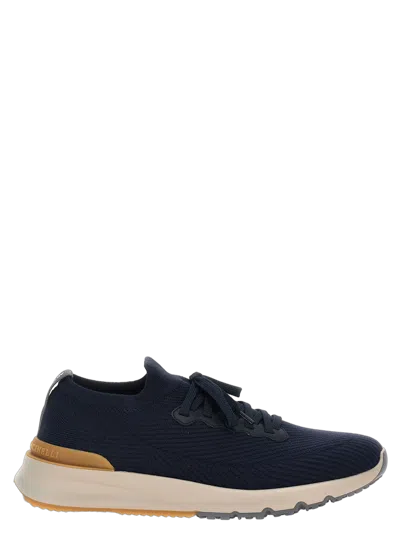 Brunello Cucinelli Stretch Knit Low-top Sneaker In Blue
