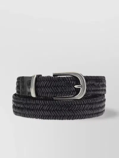BRUNELLO CUCINELLI STRETCH LEATHER BRAIDED BELT
