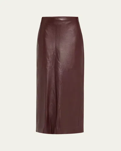 Brunello Cucinelli Stretch Nappa Leather Midi Skirt In Burgundy