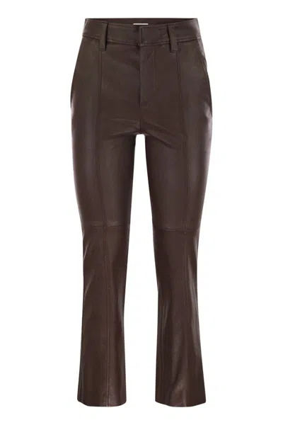 Brunello Cucinelli Stretch Nappa Leather Square Cigarette Trousers With Jewellery In Blue