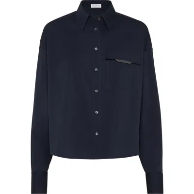 Brunello Cucinelli Stretch Poplin Shirt In Black
