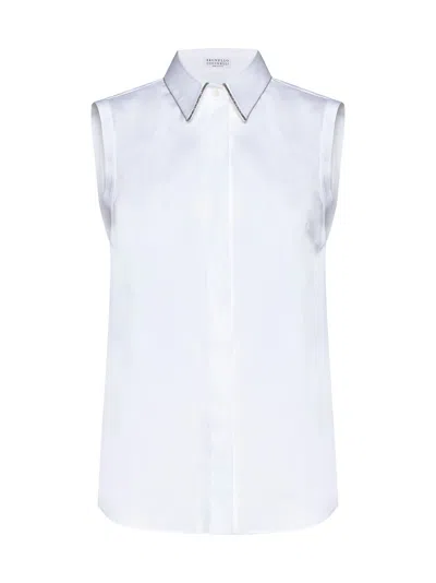 Brunello Cucinelli Stretch Poplin Shirt In White